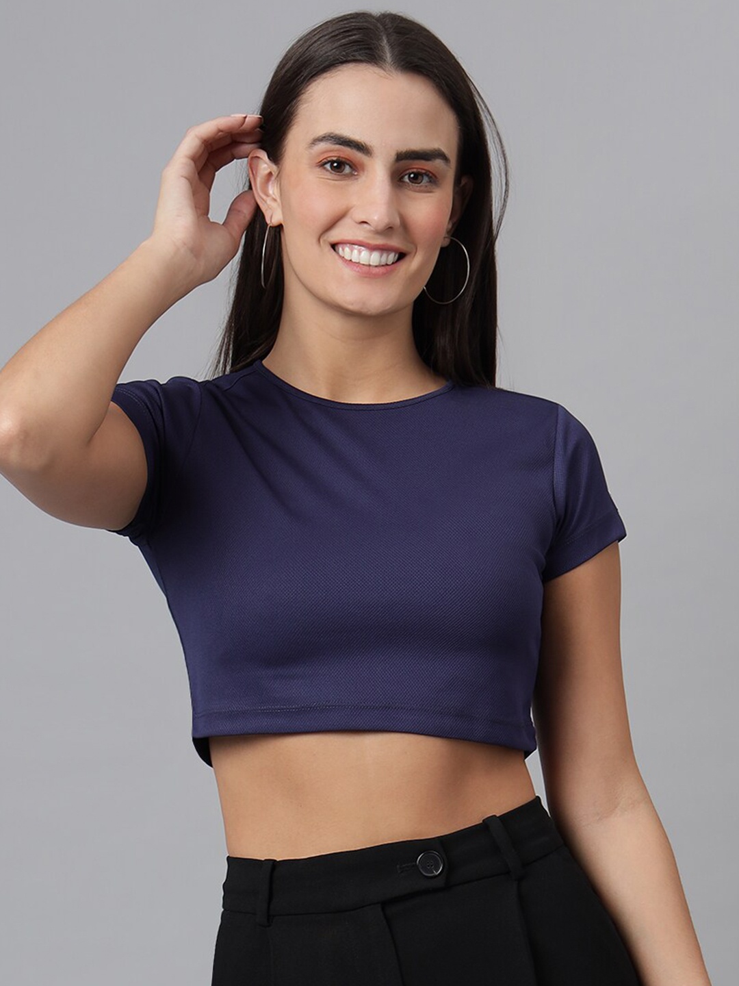 

FINSBURY LONDON Woman Pure Cotton Crop Top, Navy blue