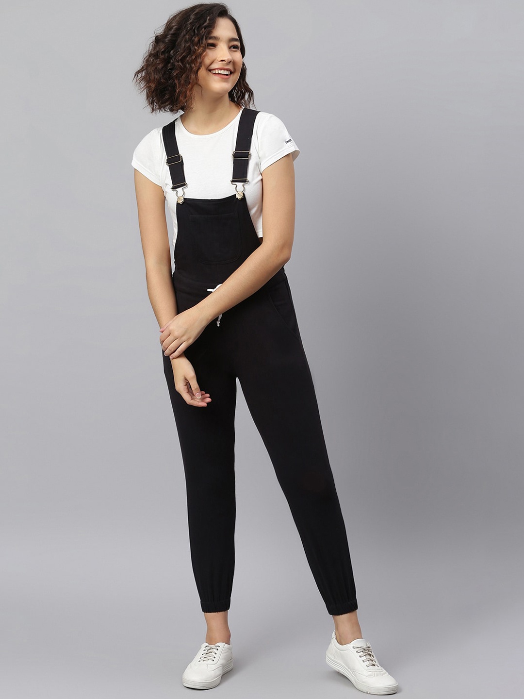 

FINSBURY LONDON Women Cotton Dungarees, Black