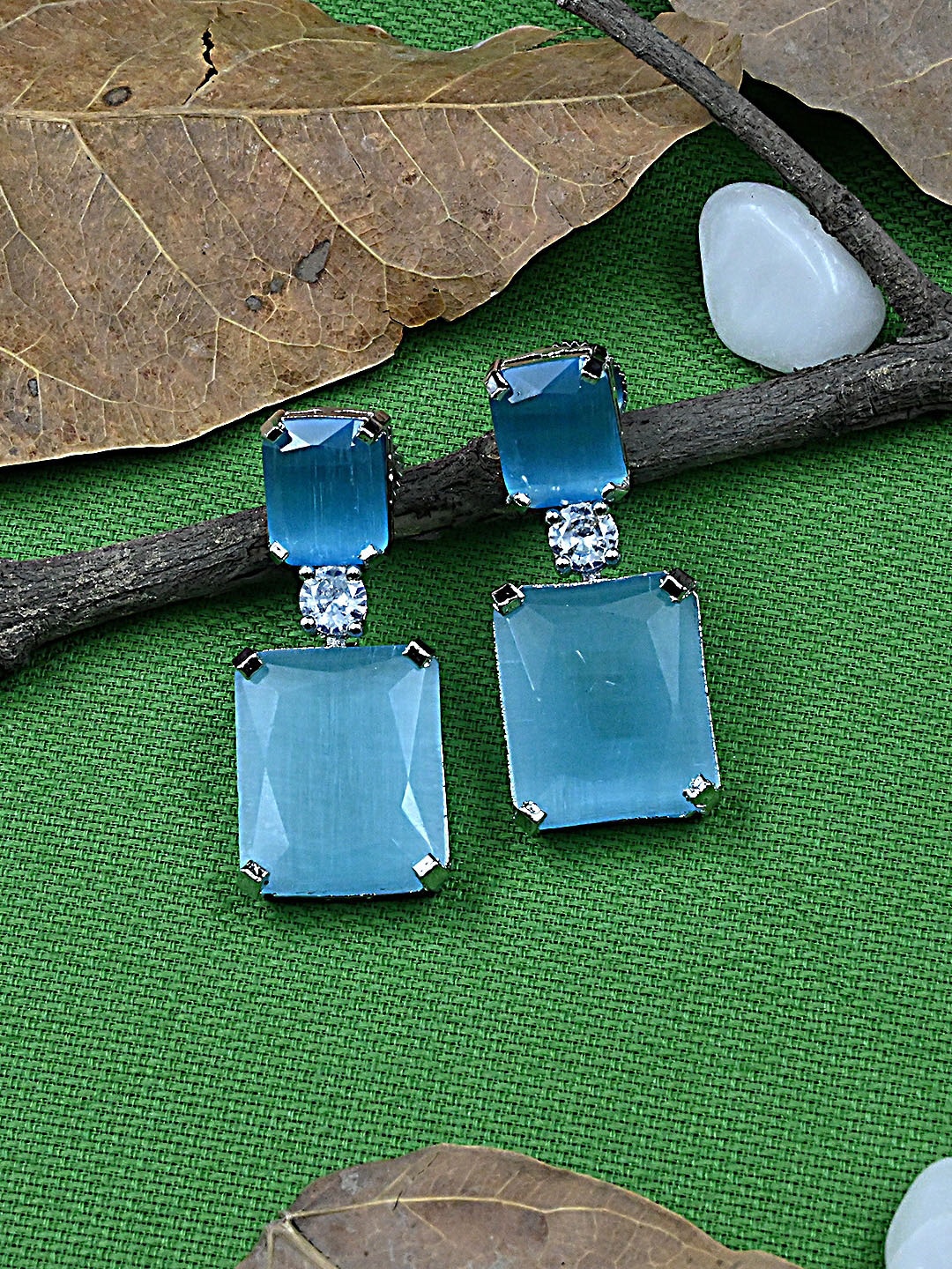 

StileAdda Turquoise Blue Square Silver-Plated Drop Earrings