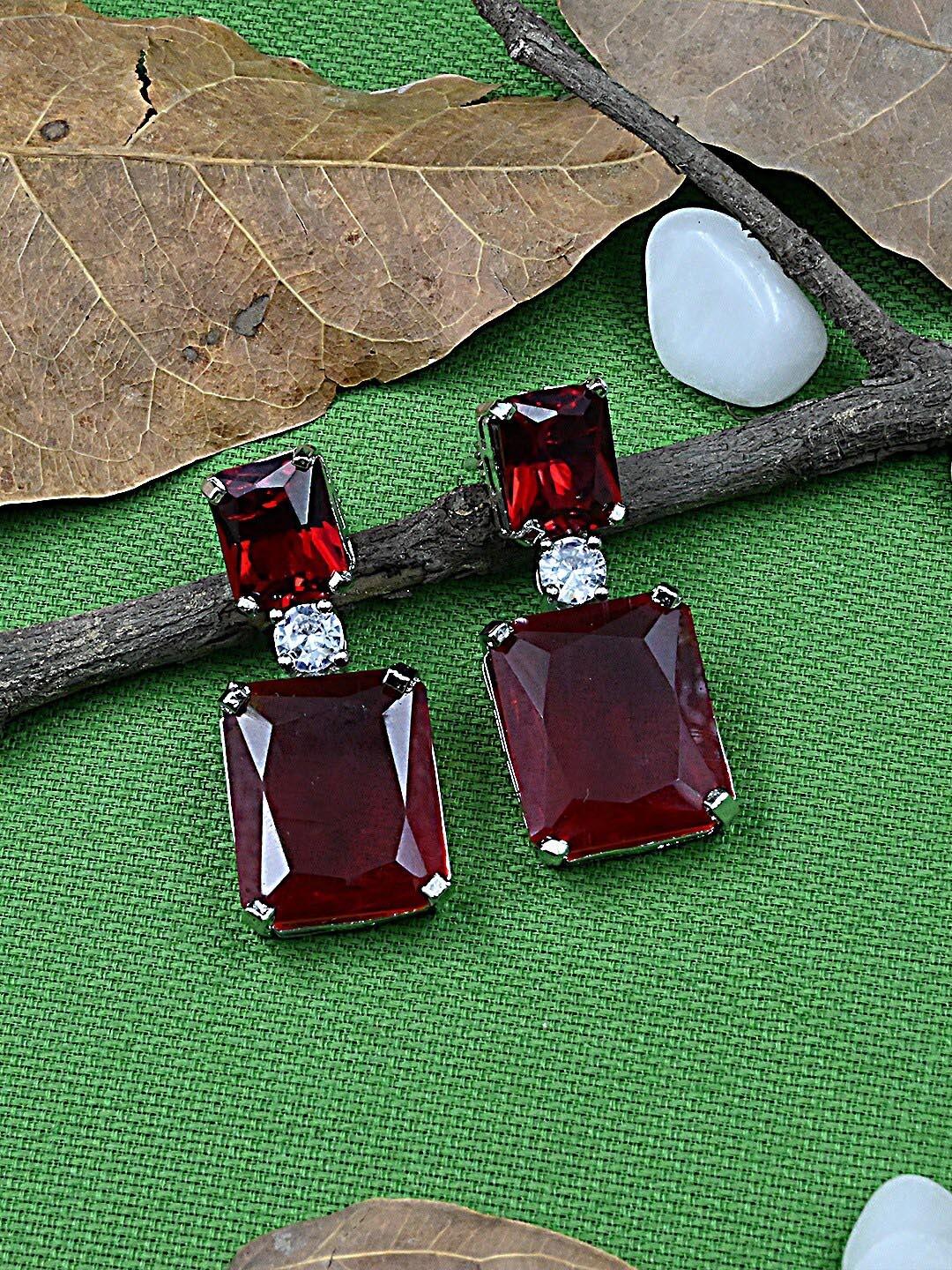 

StileAdda Red Square Silver-Plated Drop Earrings