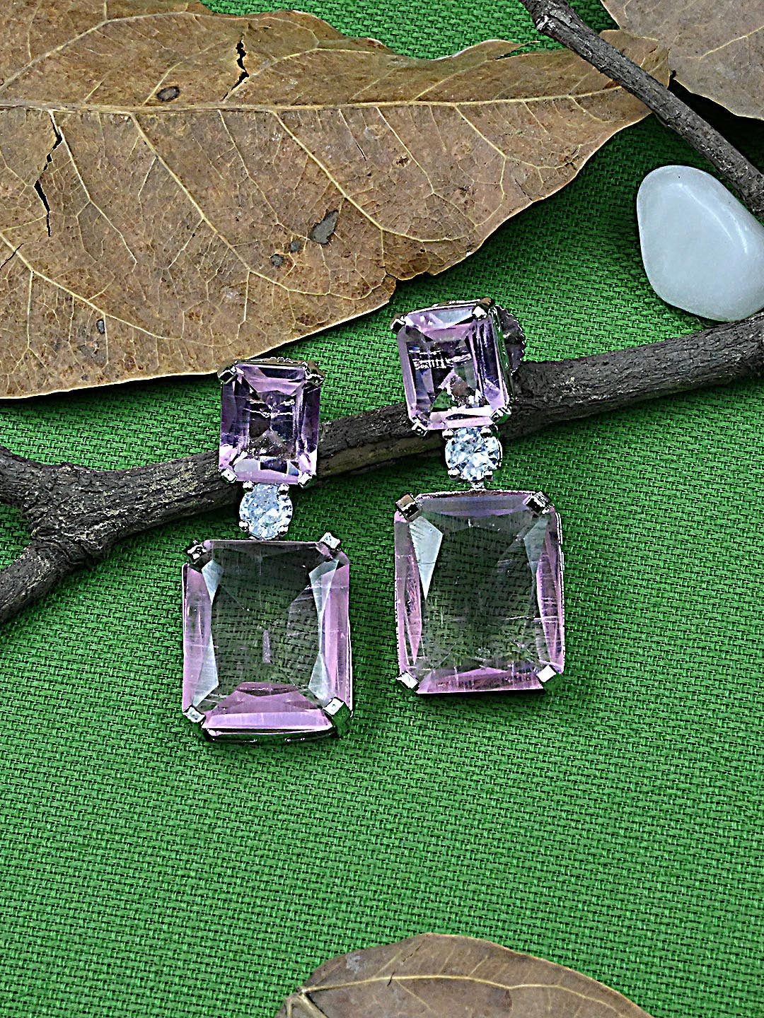 

StileAdda Pink Silver-Plated Square Drop Earrings