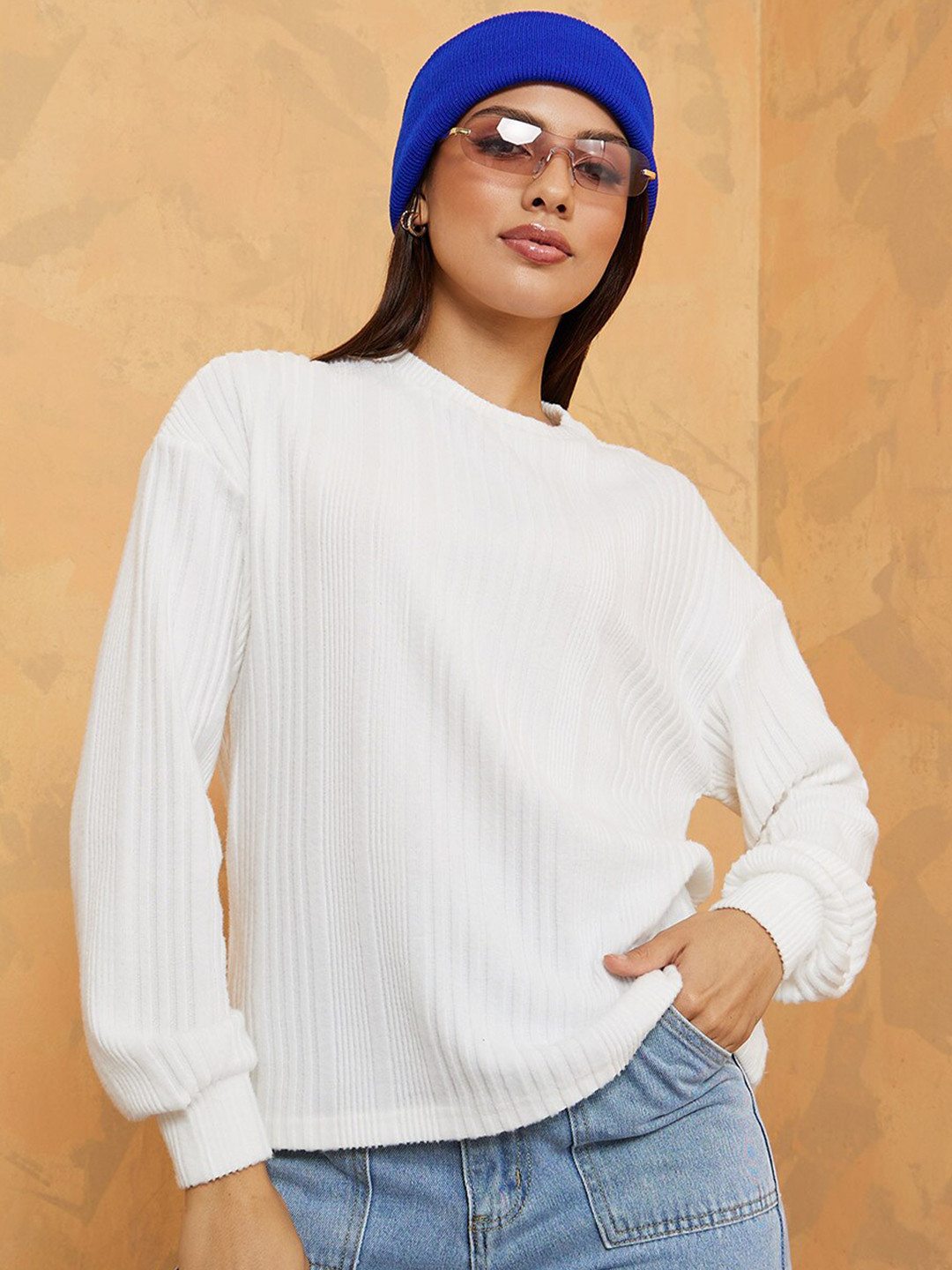 

Styli Long Cuffed Sleeves Regular Top, White