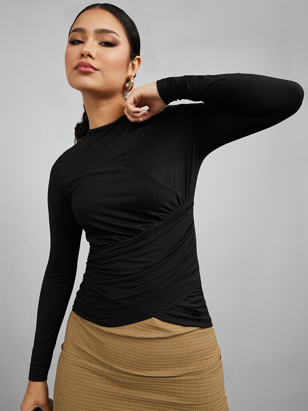 

Styli Woman Regular High Neck Top, Black