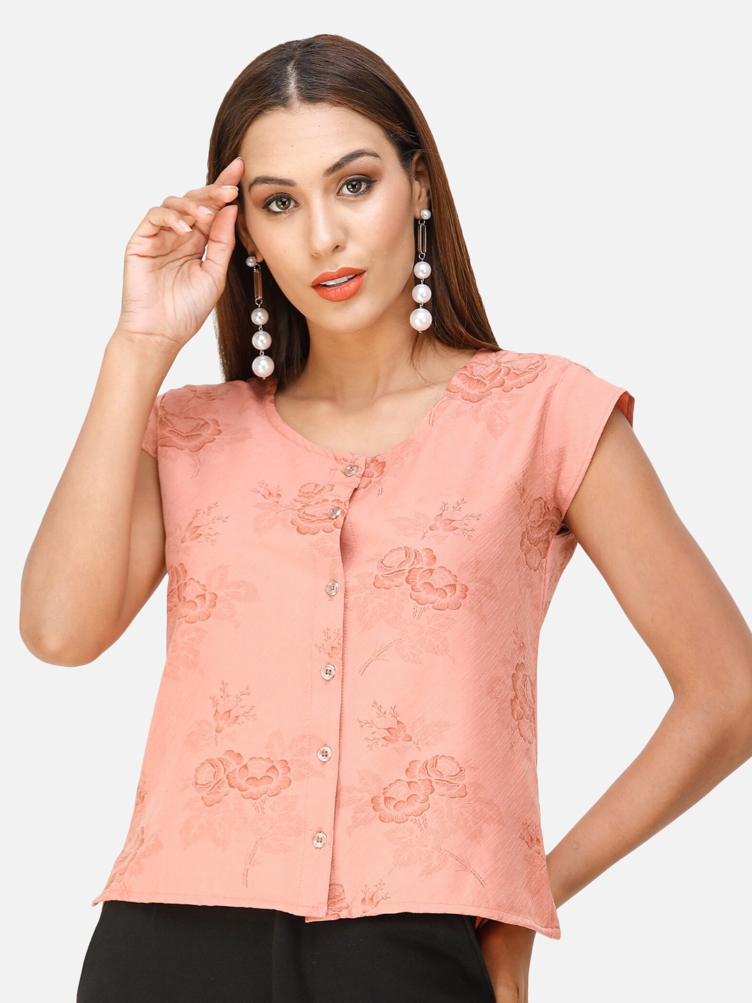 

DECHEN Floral Print Casual Top, Peach