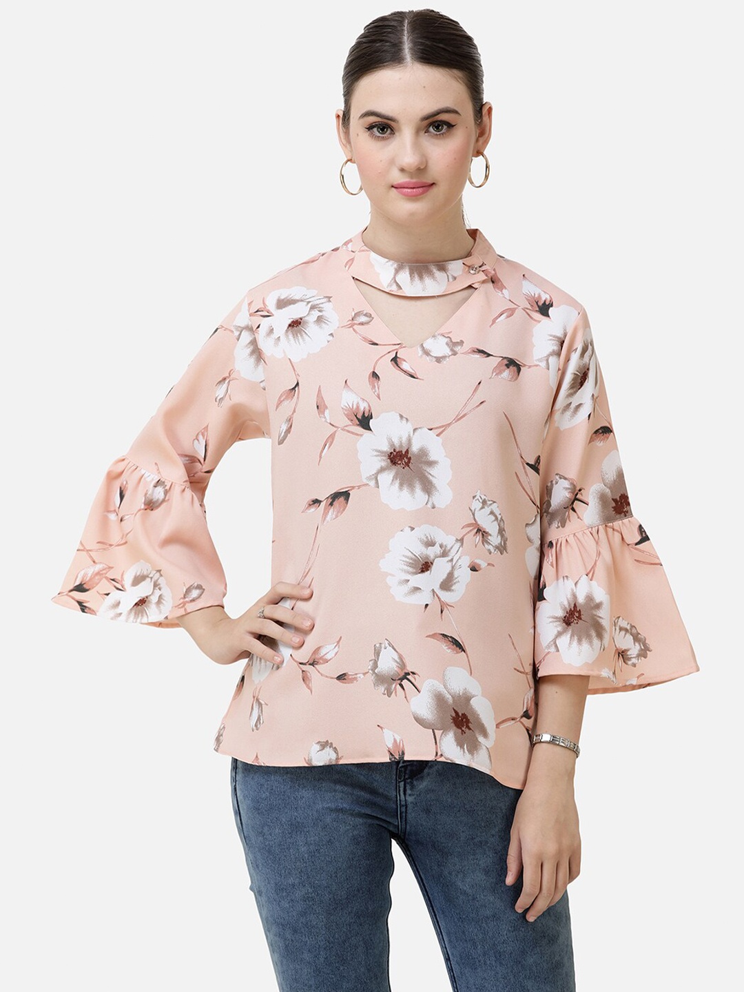 

DECHEN Floral Print Casual Top, Peach