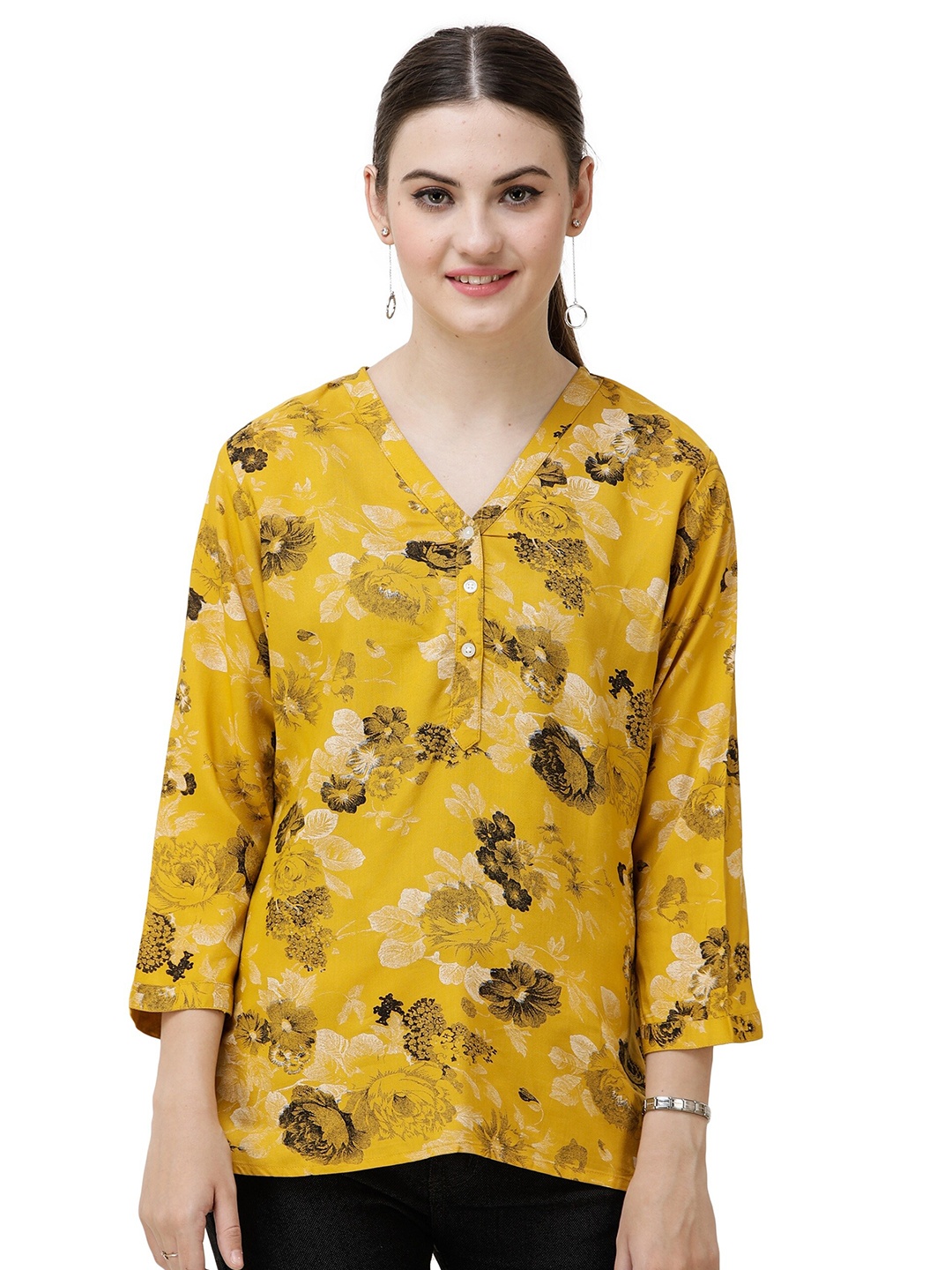 

DECHEN Floral Print Top, Yellow
