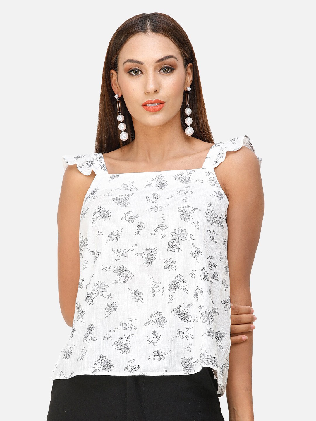 

DECHEN Floral Print Top, White