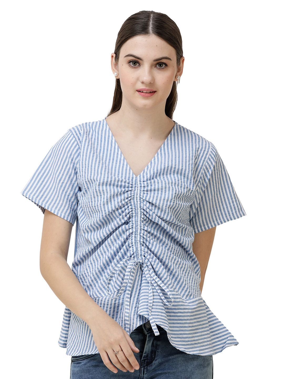

DECHEN Striped Pure Cotton Top, Blue