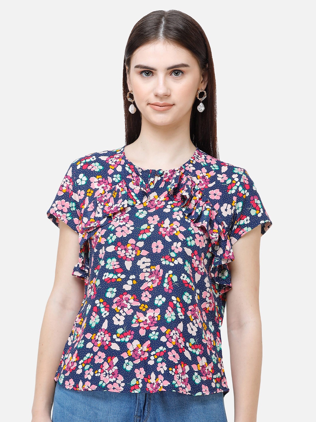 

DECHEN Floral Print Top, Blue