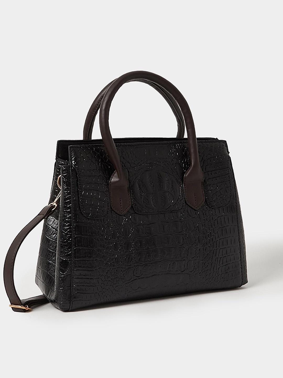 

Styli Croc Skin Texture Tote Handbag with Detachable Strap, Black