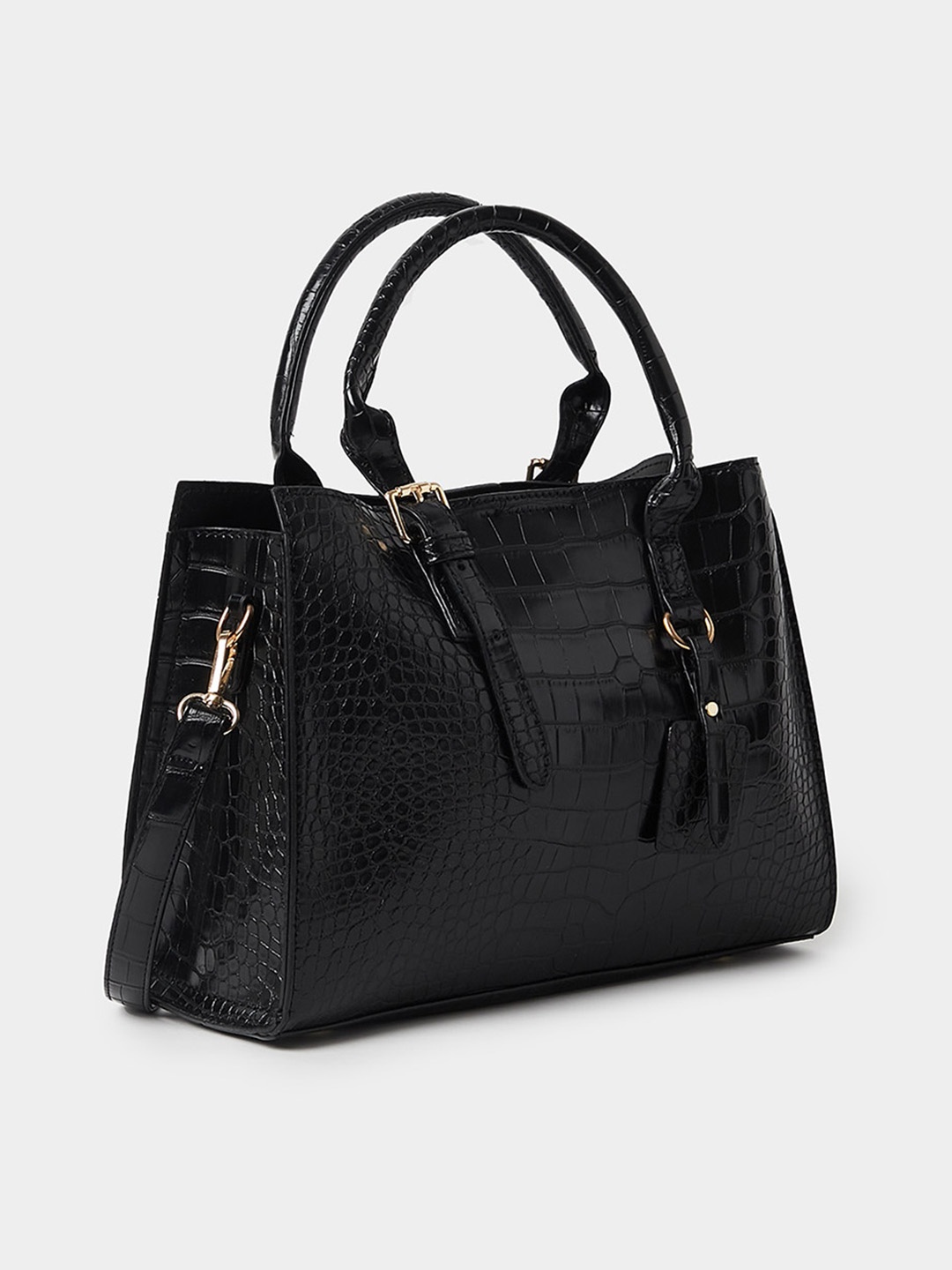 

Styli Black Textured Shopper Handheld Bag