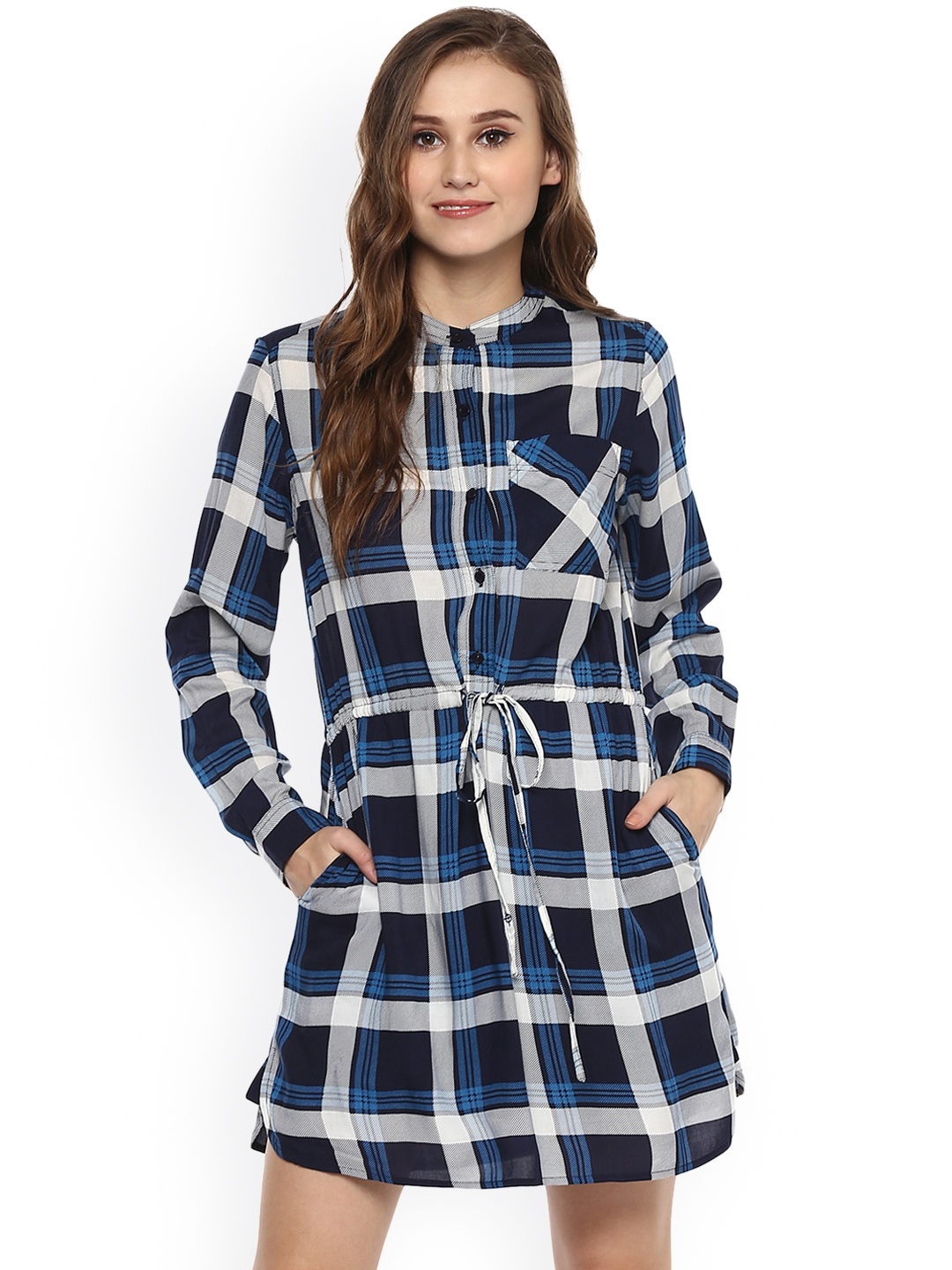 

Harpa Women Blue Checked Shirt Dress