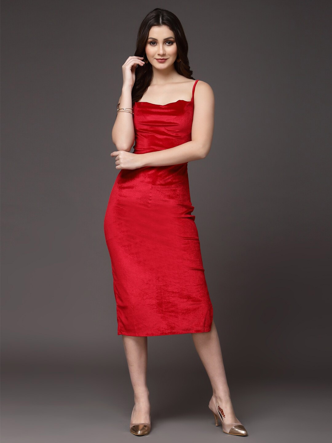 

KASSUALLY Cowl Neck Bodycon Dress, Red