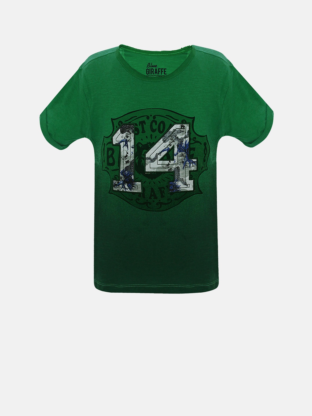 

Blue Giraffe Boys Green Printed T-shirt with Applique
