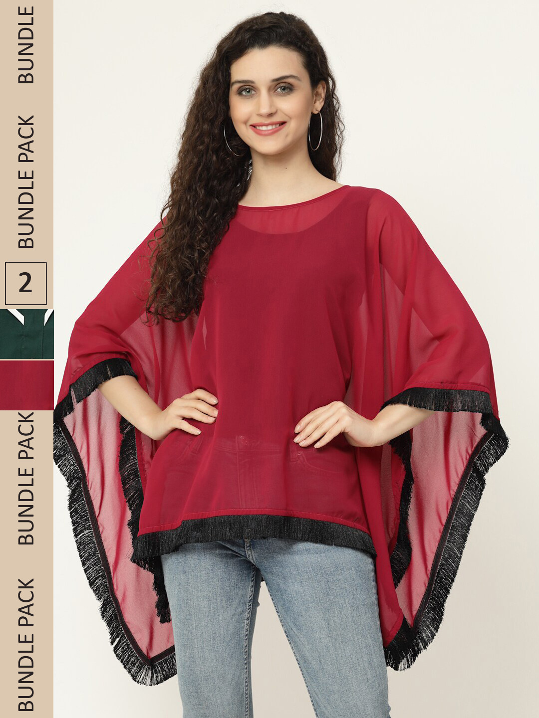 

MISS AYSE Pack of 2 Georgette Kaftan Tops, Red