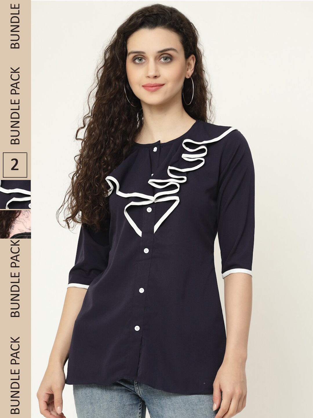 

MISS AYSE Pack Of 2 Georgette Shirt Style Top, Black