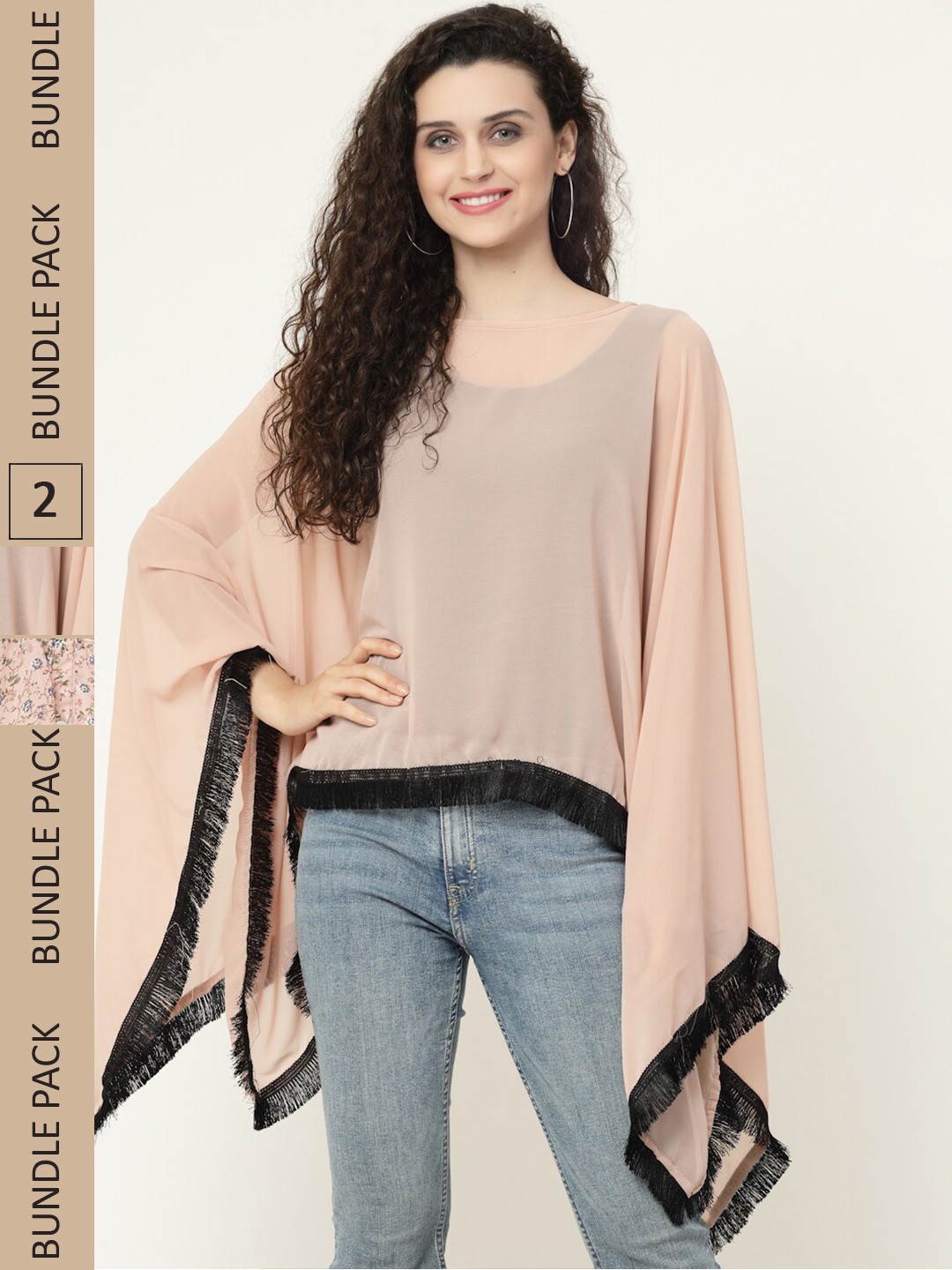 

MISS AYSE Pack Of 2 Boat Neck Kaftan Tops, Peach