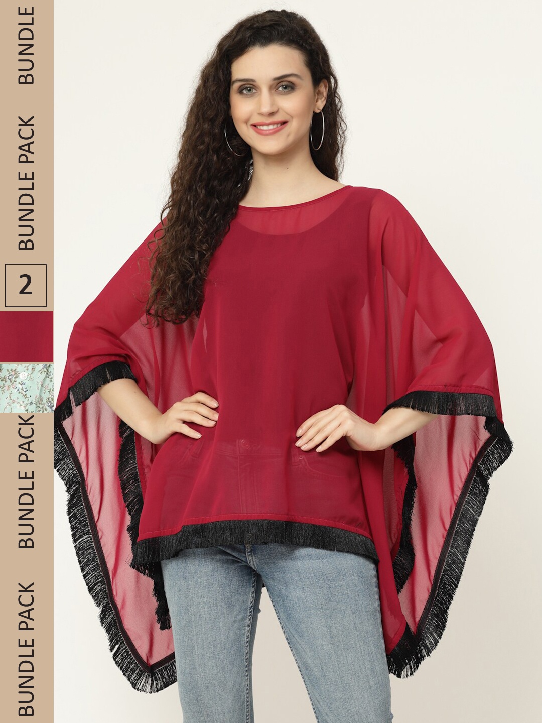 

MISS AYSE Pack Of 2 Boat Neck Kaftan Tops, Maroon