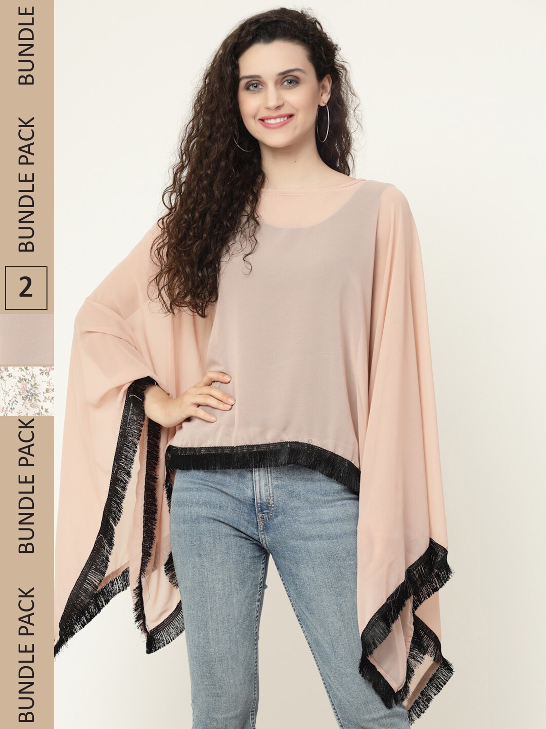 

MISS AYSE Pack Of 2 Boat Neck Kaftan Tops, Peach