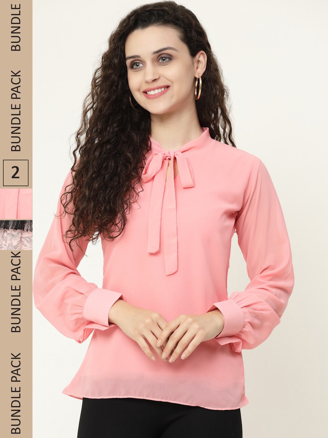 MISS AYSE Pack Of 2 Tie-Up Neck Regular Tops, Pink