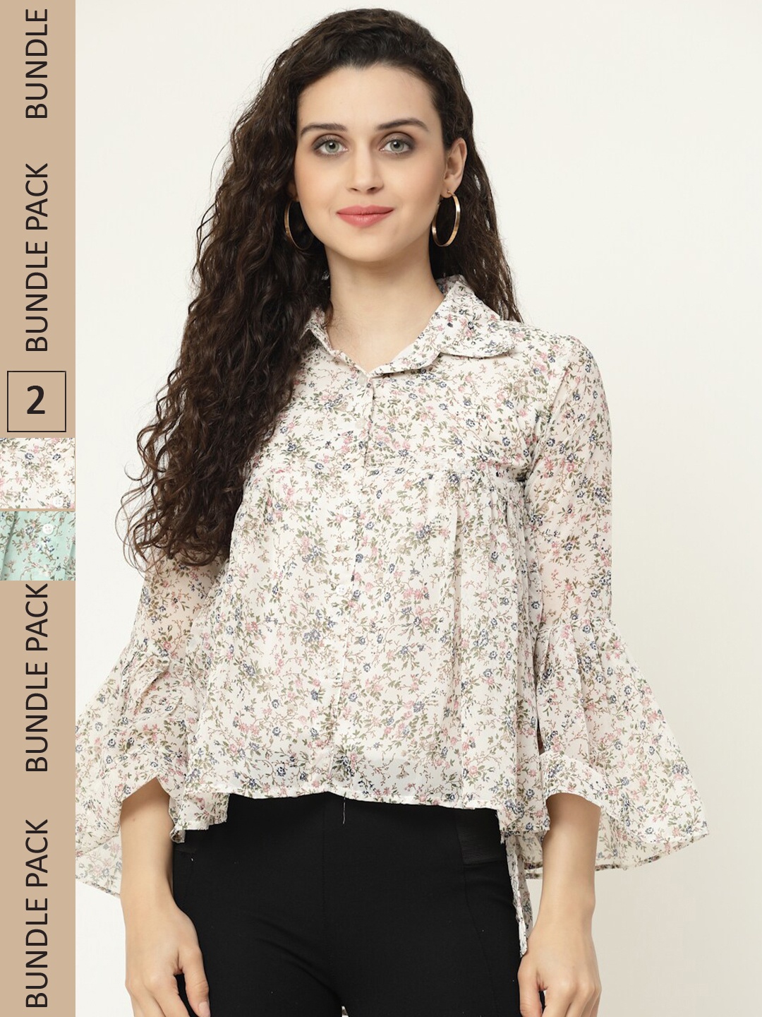 

MISS AYSE Pack Of 2 Floral Printed Shirt Style Tops, Off white