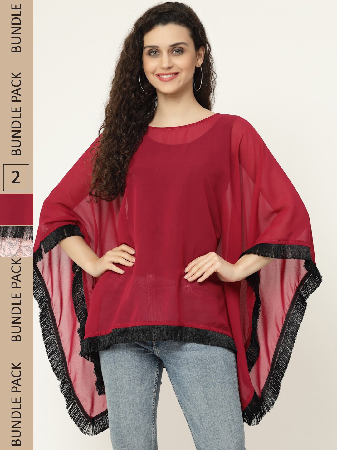 

MISS AYSE Pack Of 2 Georgette Kaftan Top, Red