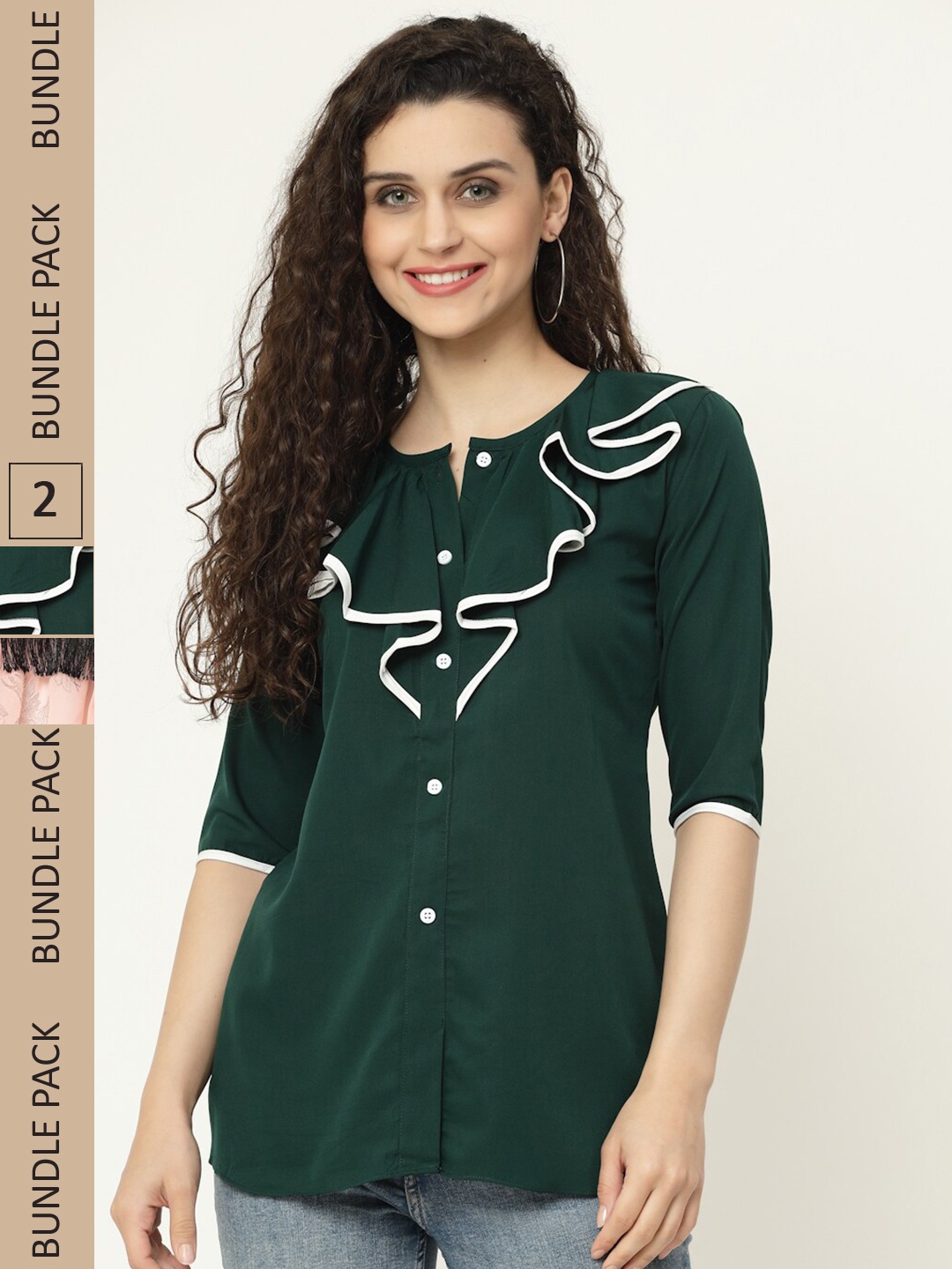

MISS AYSE Pack Of 2 Georgette Top, Green