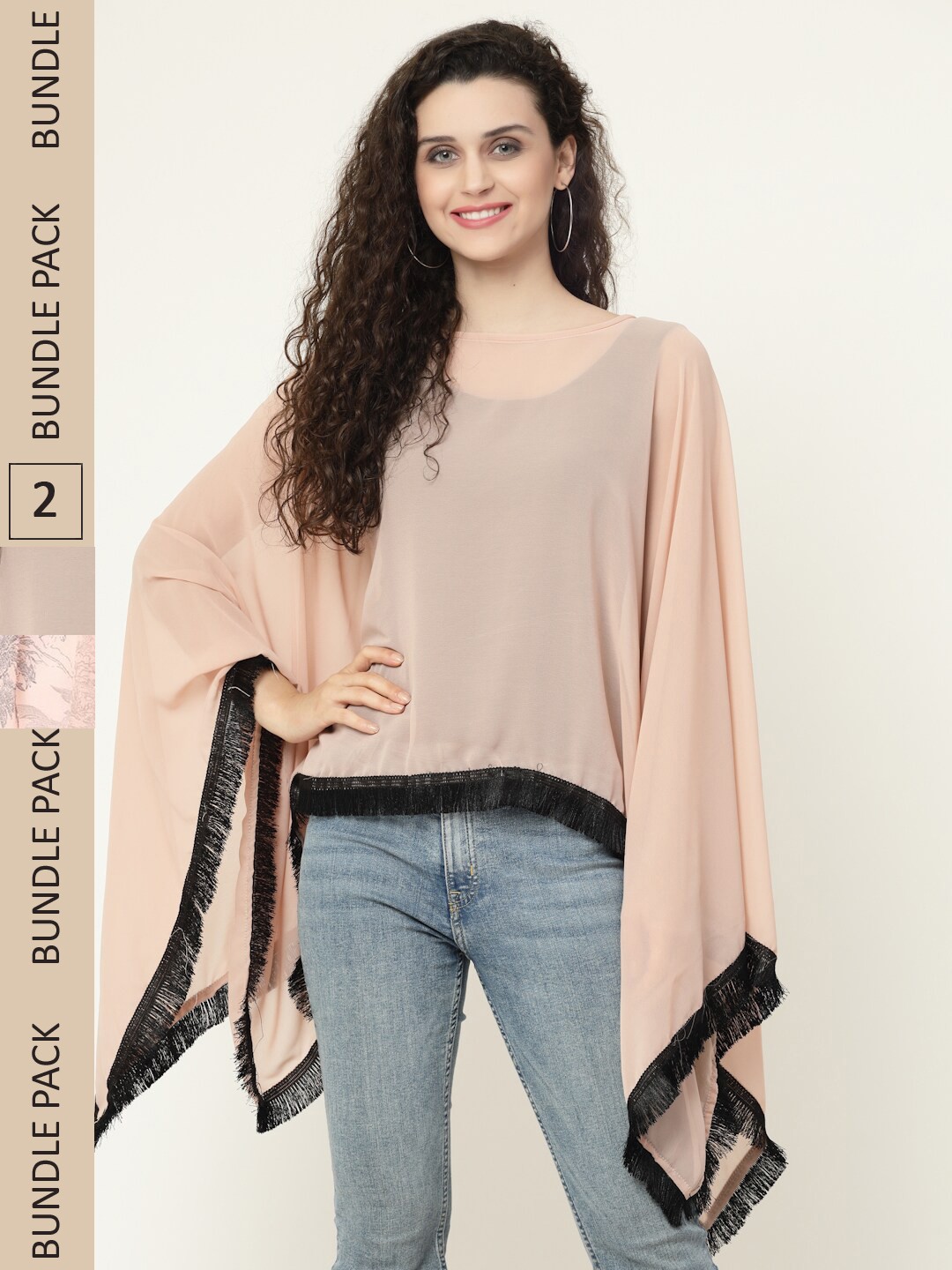 

MISS AYSE Pack Of 2 Georgette Kaftan Top, Beige