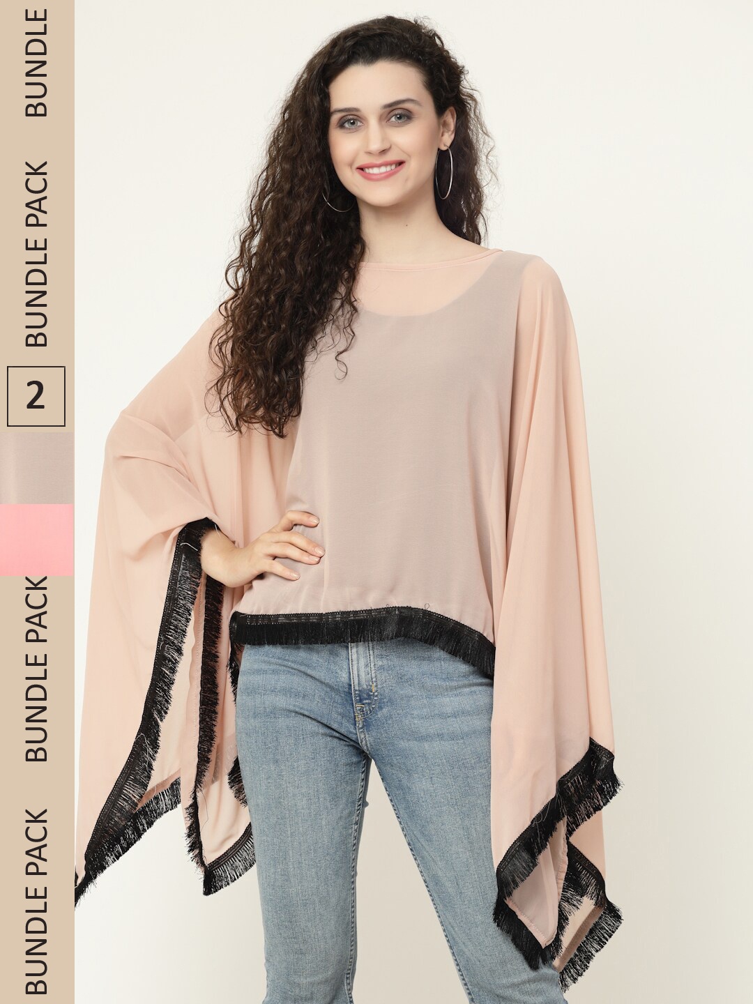 

MISS AYSE Pack Of 2 Georgette Kaftan Top, Beige