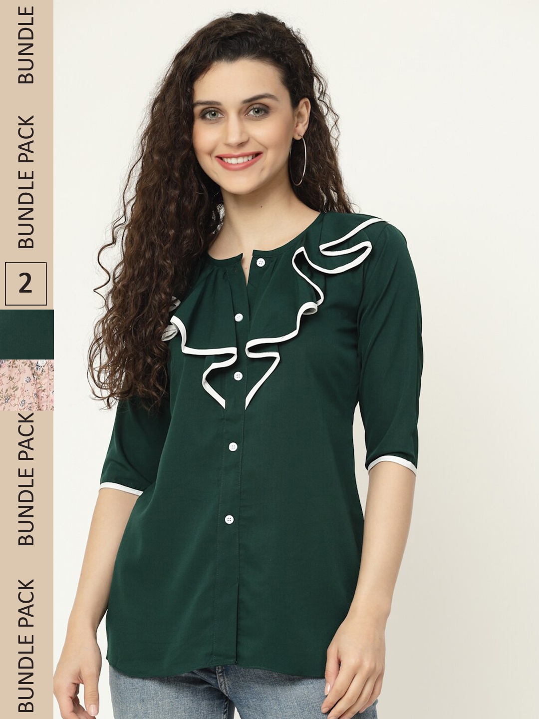 

MISS AYSE Pack of 2 Georgette Shirt Style Top, Green