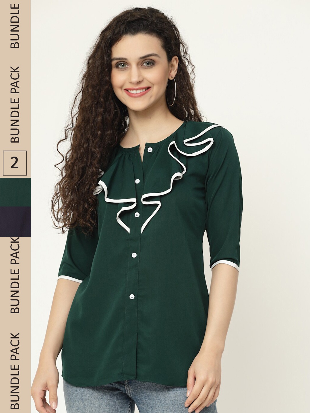 

MISS AYSE Pack of 2 Polyester Shirt Style Top, Green