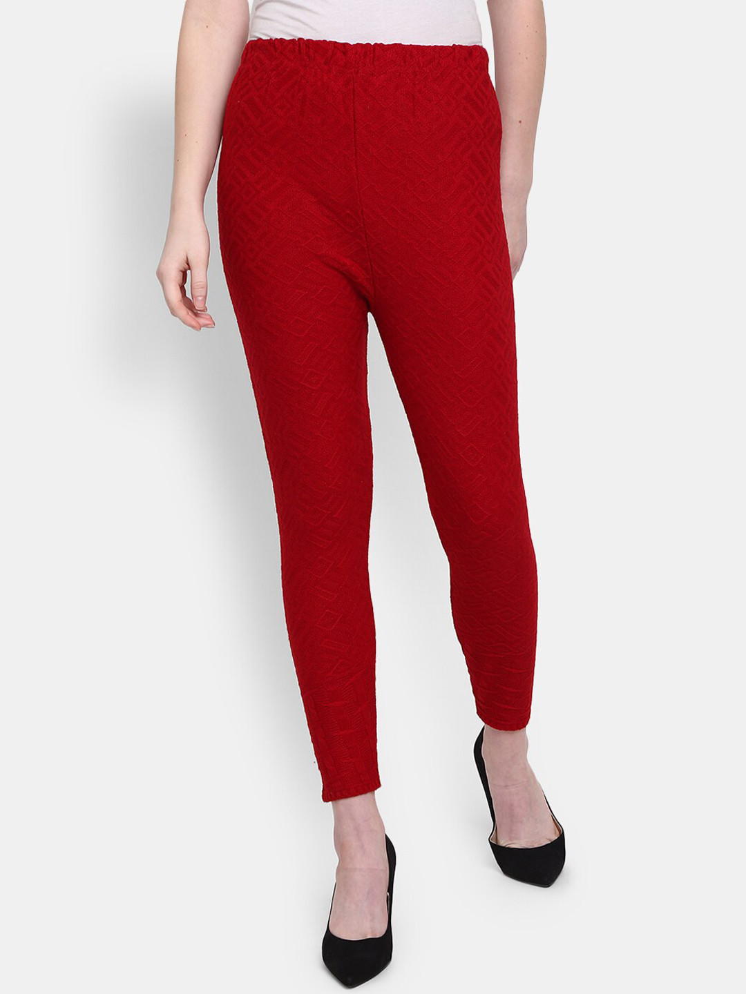 

V-Mart Red Ankle-Length Cotton Leggings