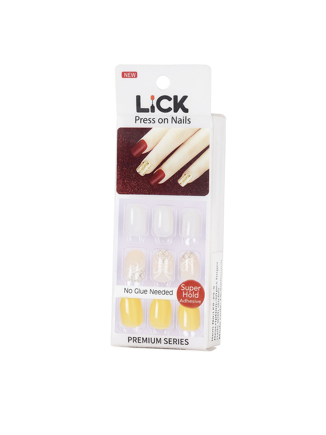 

LICK 12 Pcs Pastel Yellow Shade French Manicure Reusable Artificial Nails