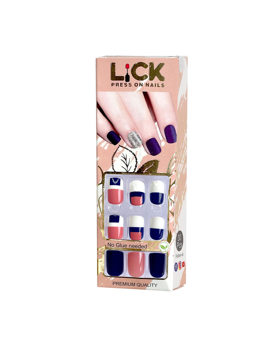 

LICK 12 Pcs Reusable Artificial Stick On Nail Extension with Application Kit - Shade 49, Blue