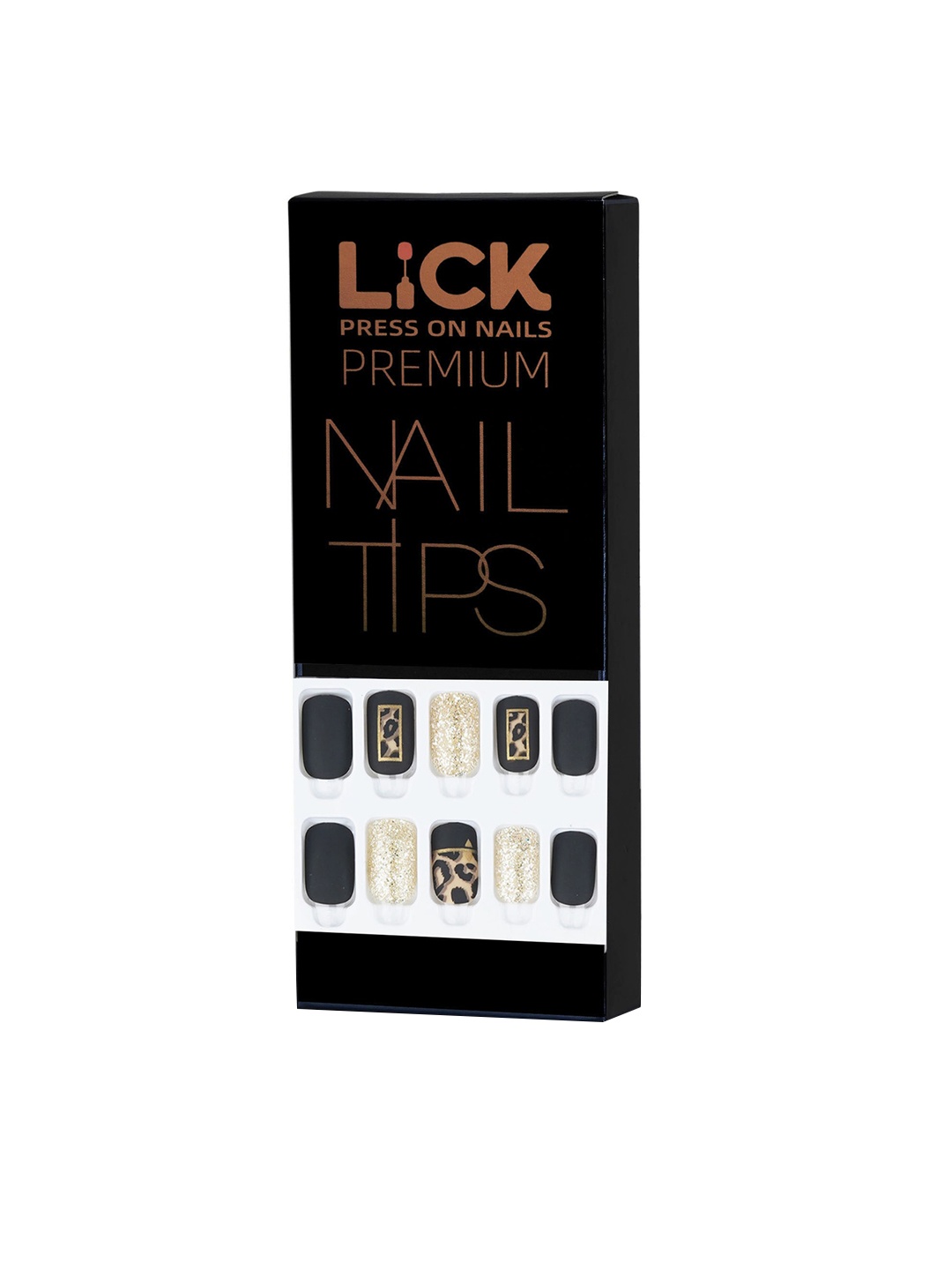 

LICK 12 Pcs Black Reusable Artificial Press on Nails Extension With Application Kit