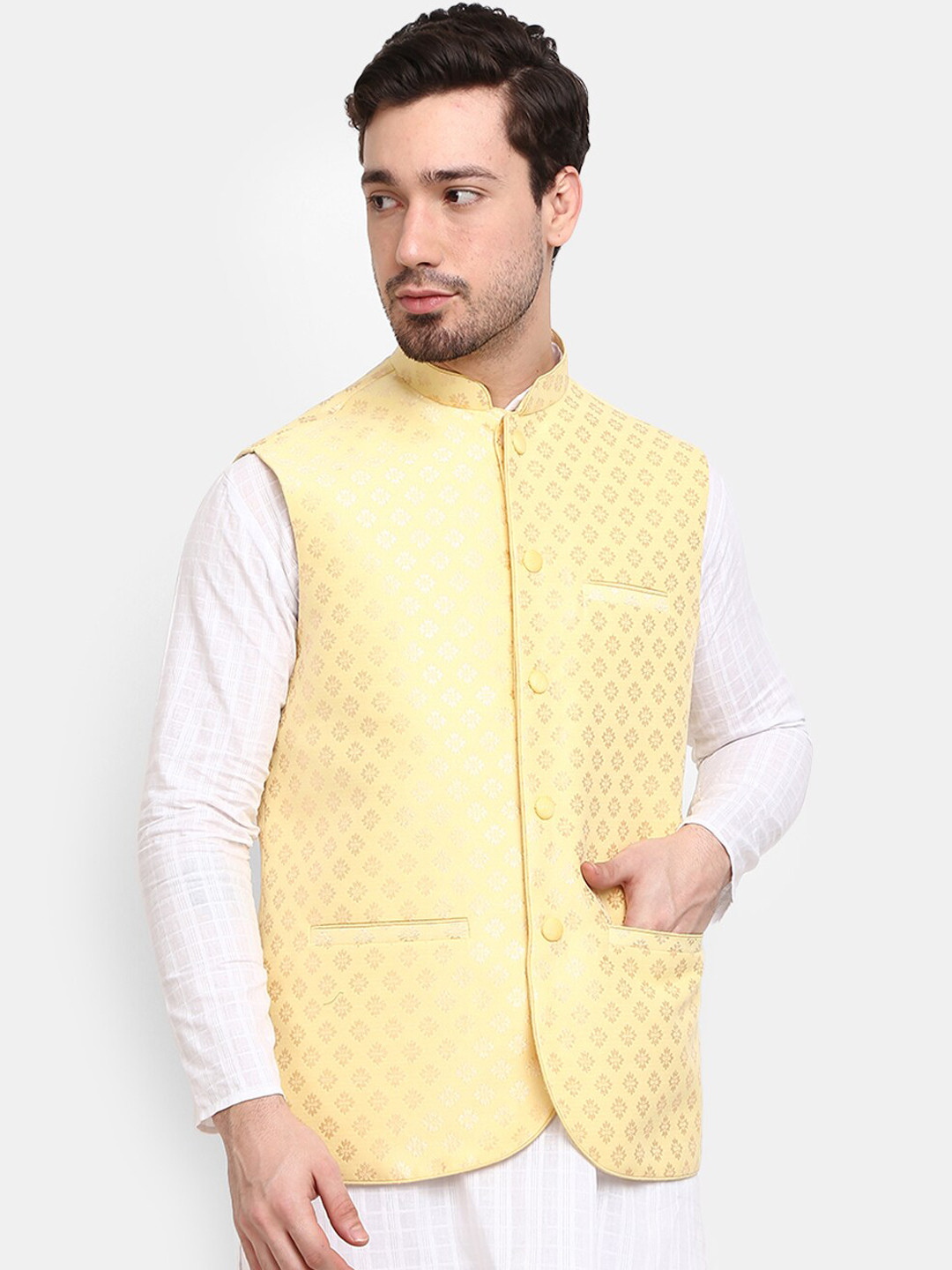 

V-Mart Men Self Design Nehru Jackets, Yellow