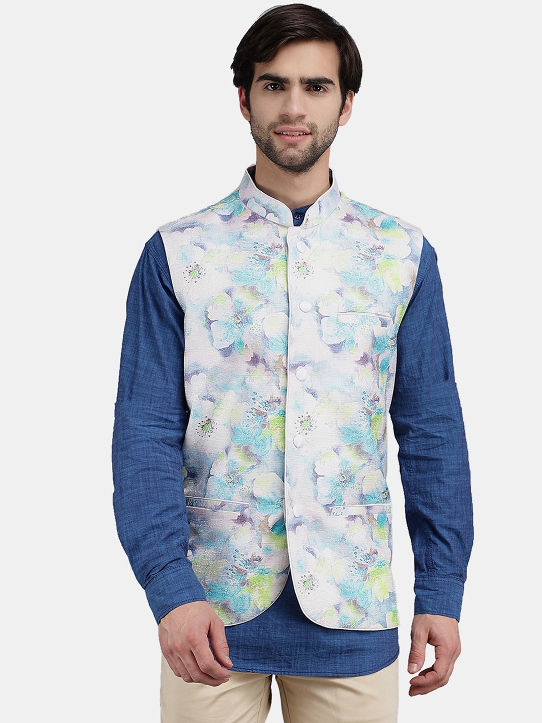 

V-Mart Men Blue Printed Nehru Jackets