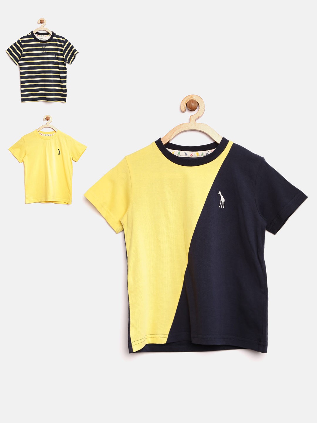 

Blue Giraffe Boys Pack of 3 Round Neck T-shirts, Yellow