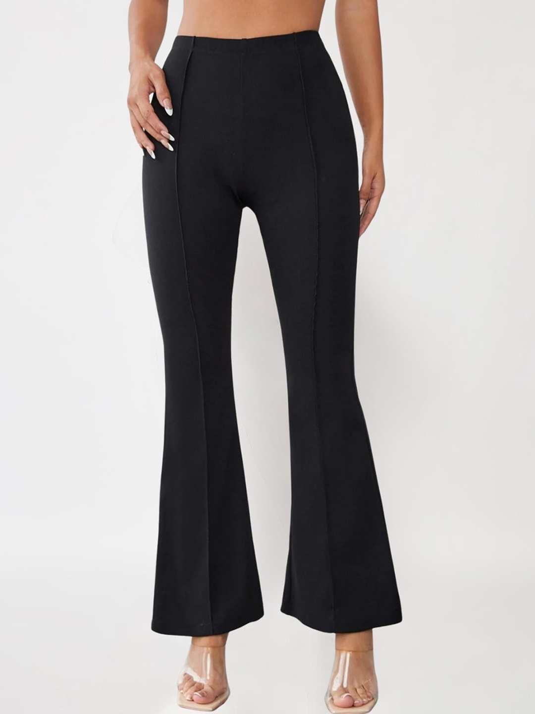 

Womenster Women Slim Fit High-Rise Trousers, Black