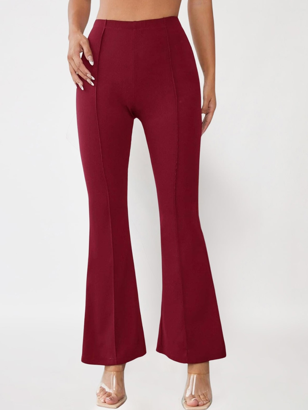 

Womenster Women Slim Fit High-Rise Trousers, Maroon