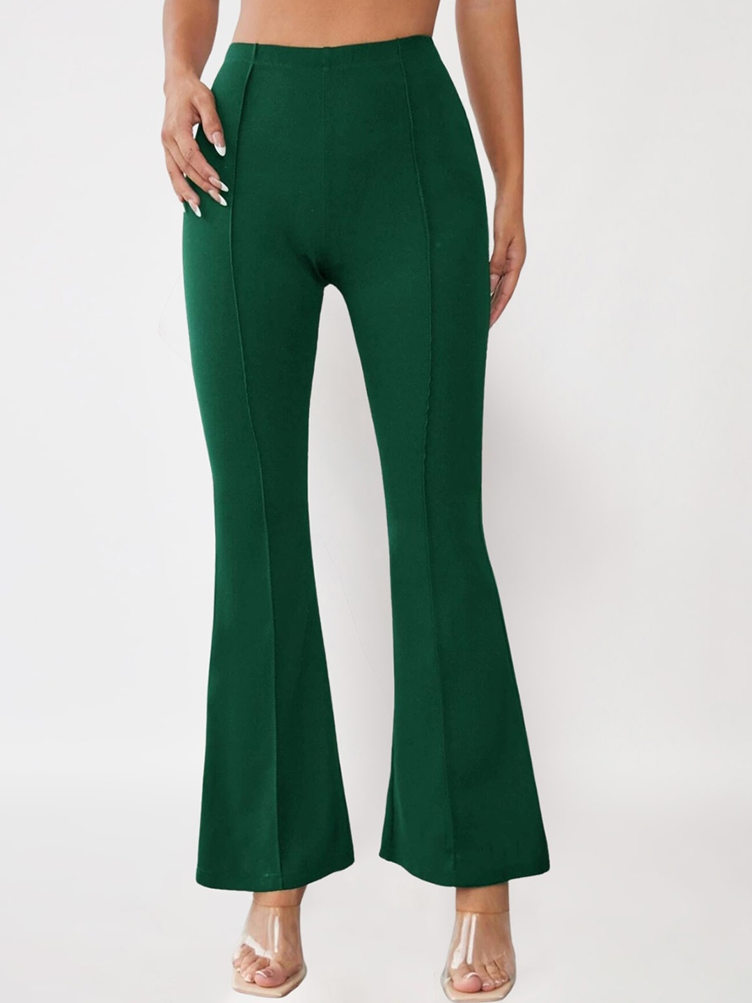 

Womenster Women Slim Fit High-Rise Trousers, Green