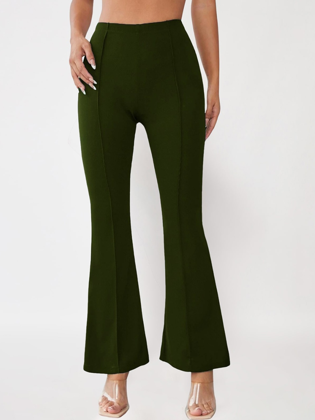

Womenster Women Slim Fit High-Rise Trousers, Olive