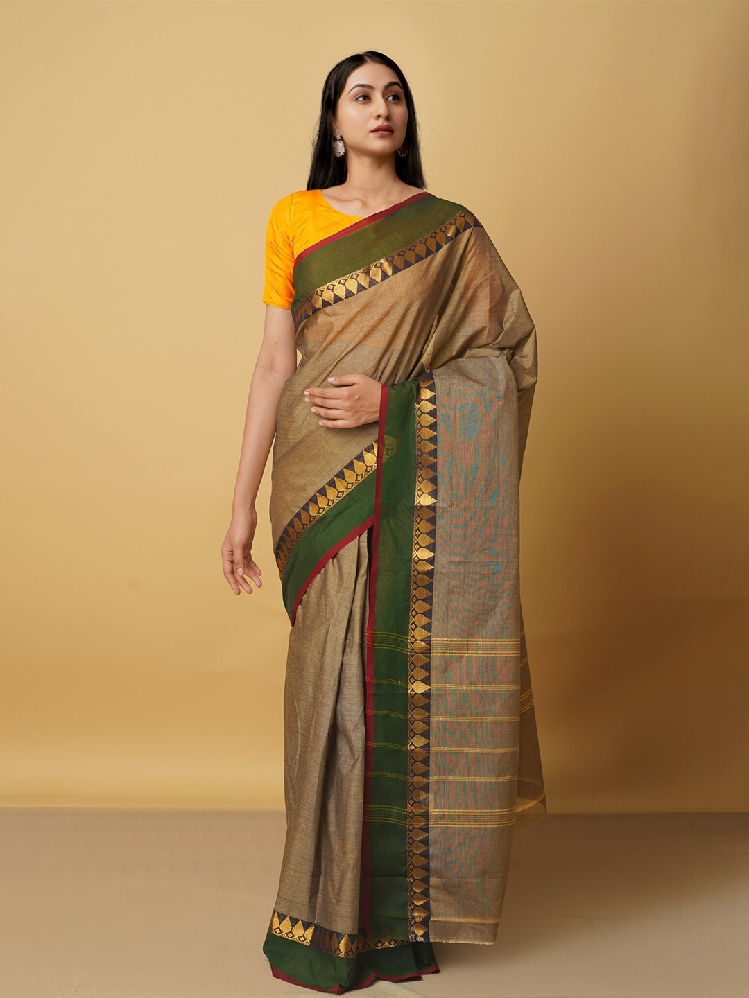 

Unnati Silks Brown Woven Design Pure Cotton Kanjeevaram Saree