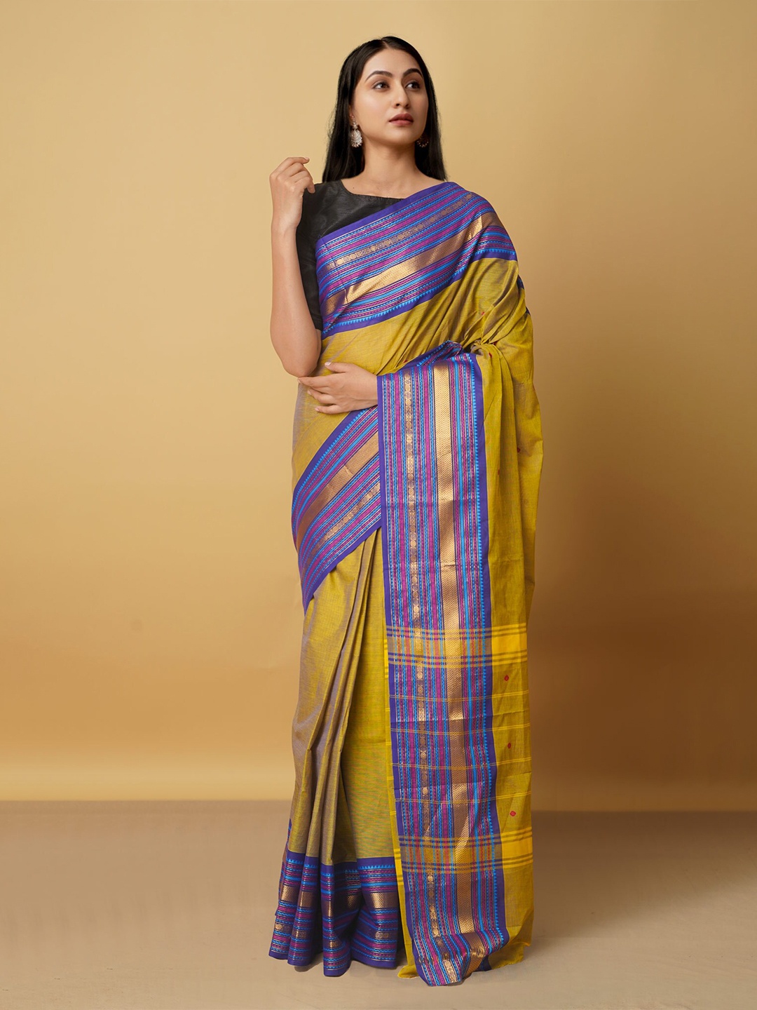 

Unnati Silks Green & Blue Woven Design Pure Cotton Kanjeevaram Saree