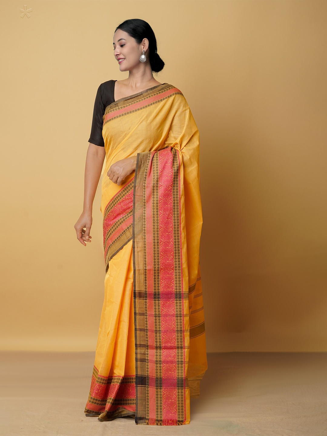 

Unnati Silks Orange & Pink Ethnic Motifs Pure Cotton Kanjeevaram Saree