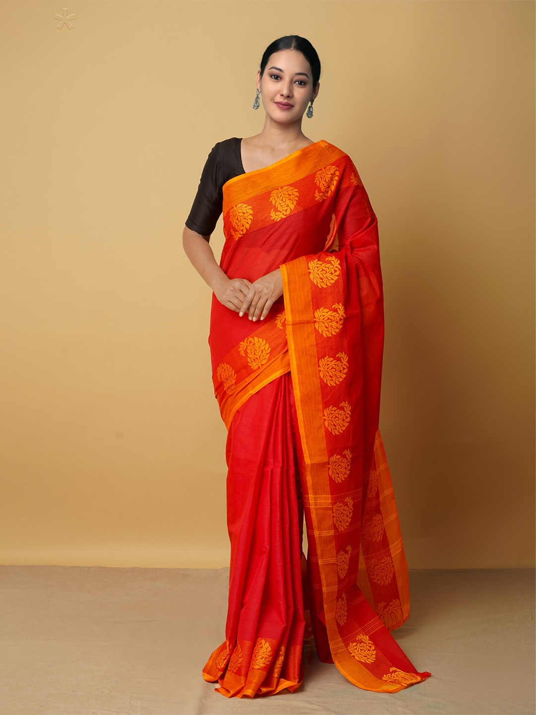 

Unnati Silks Red & Orange Woven Design Pure Cotton Kanjeevaram Saree