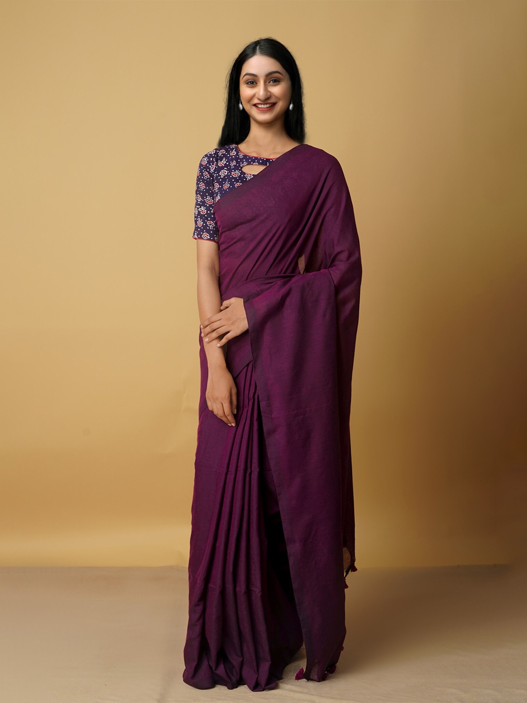 

Unnati Silks Purple Pure Linen Jamdani Saree