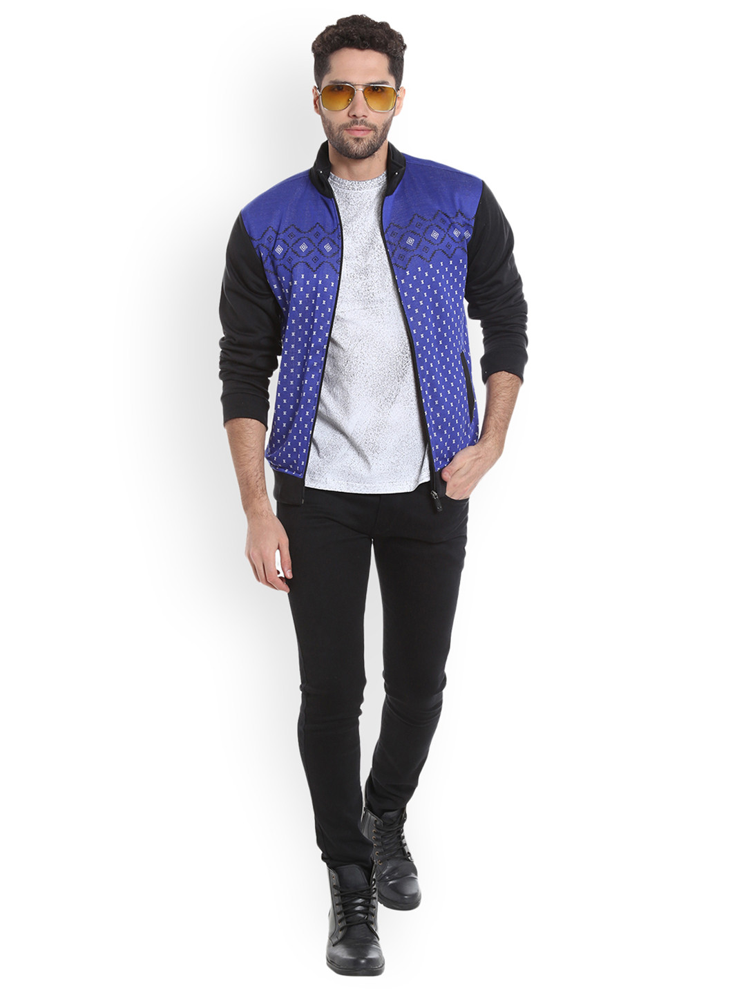 

Campus Sutra Men Blue & Off-White Self-Design Sweatshirt