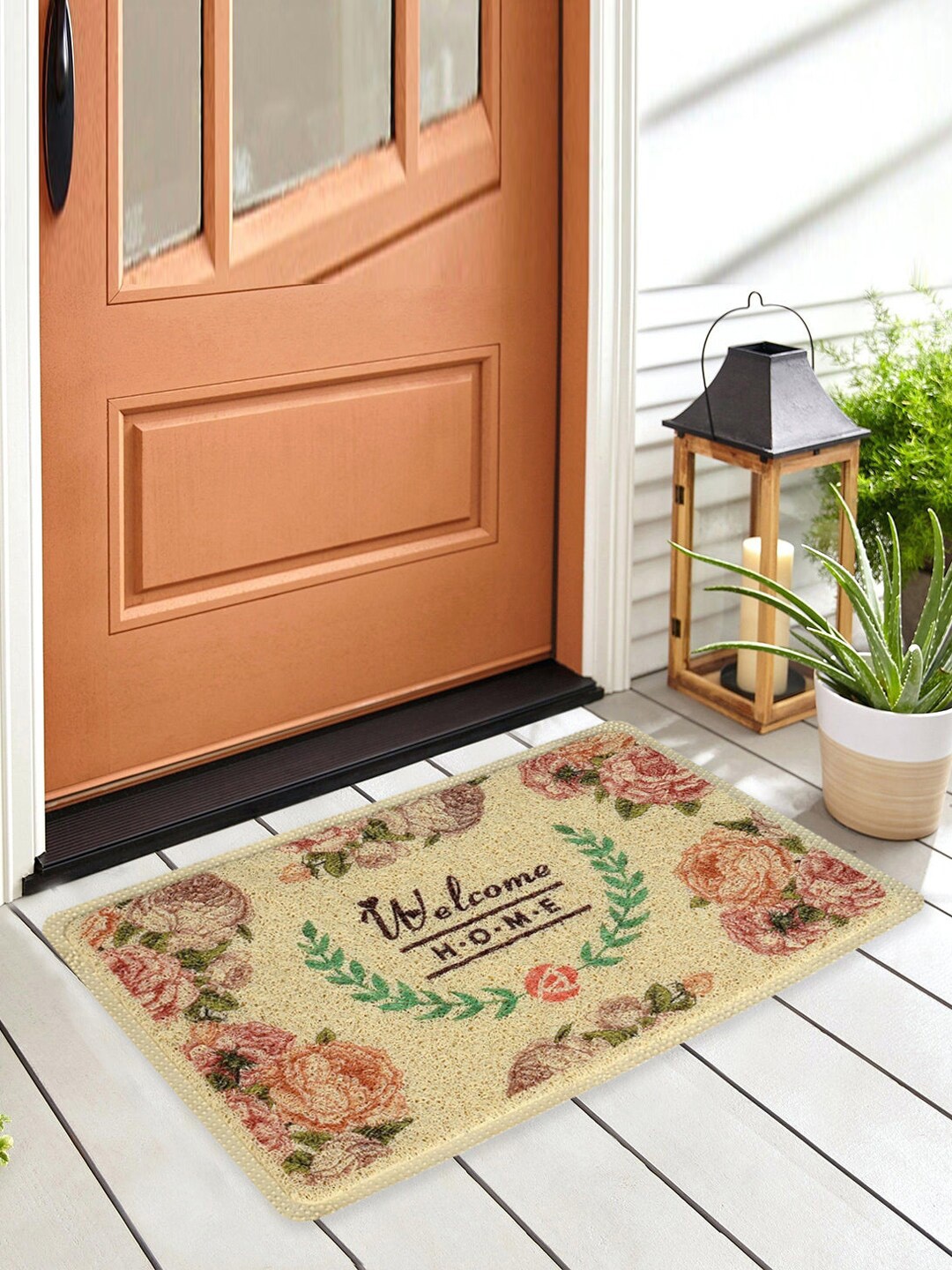 

Athome by Nilkamal Cream Coloured Floral Welcome Printed Anti-Skid Doormats