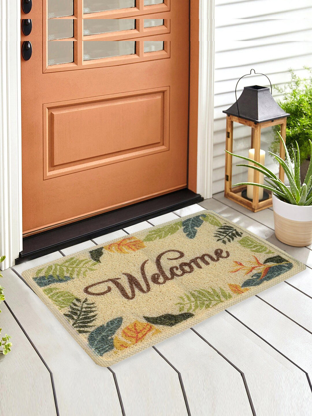 

Athome by Nilkamal Cream Colored & Green Tropical Welcome Doormat